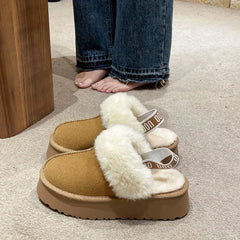 Winter Fashion Slippers Fashion Thick Fur Platform Flat Heel Women's Casual