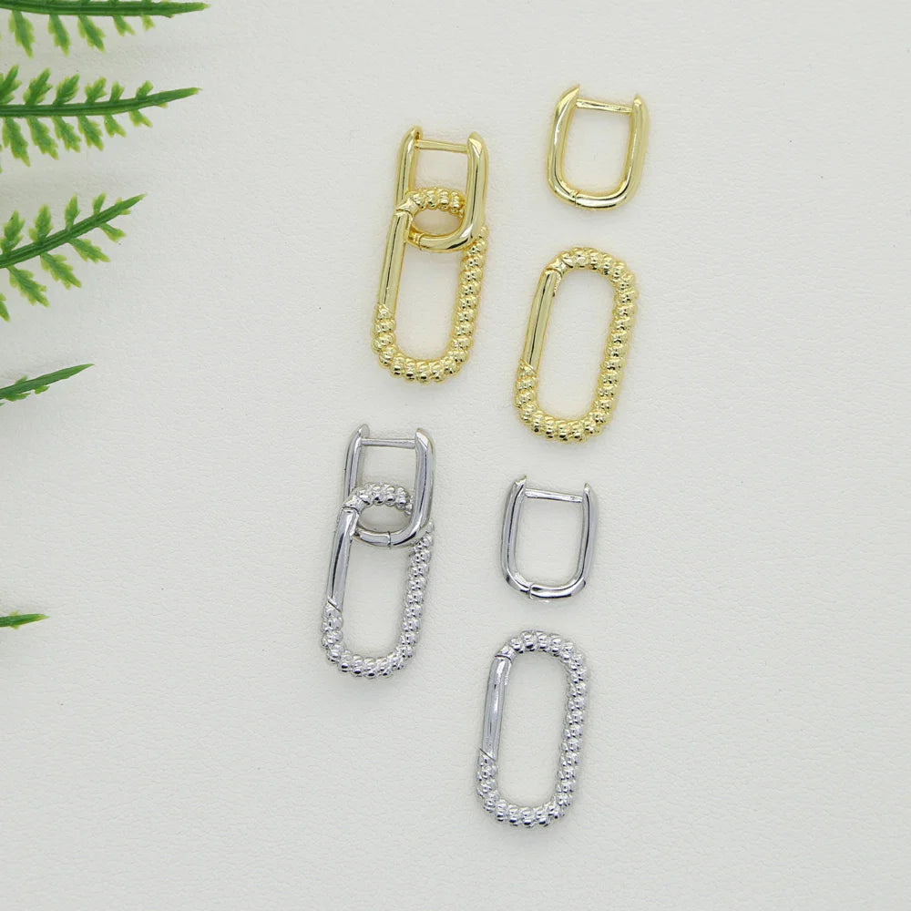 Korean Style Fashion Paper Clip Designer Jewelry Hoop Dangle Earrings for Women Cubic Zirconia Gold Platinum Plated Color