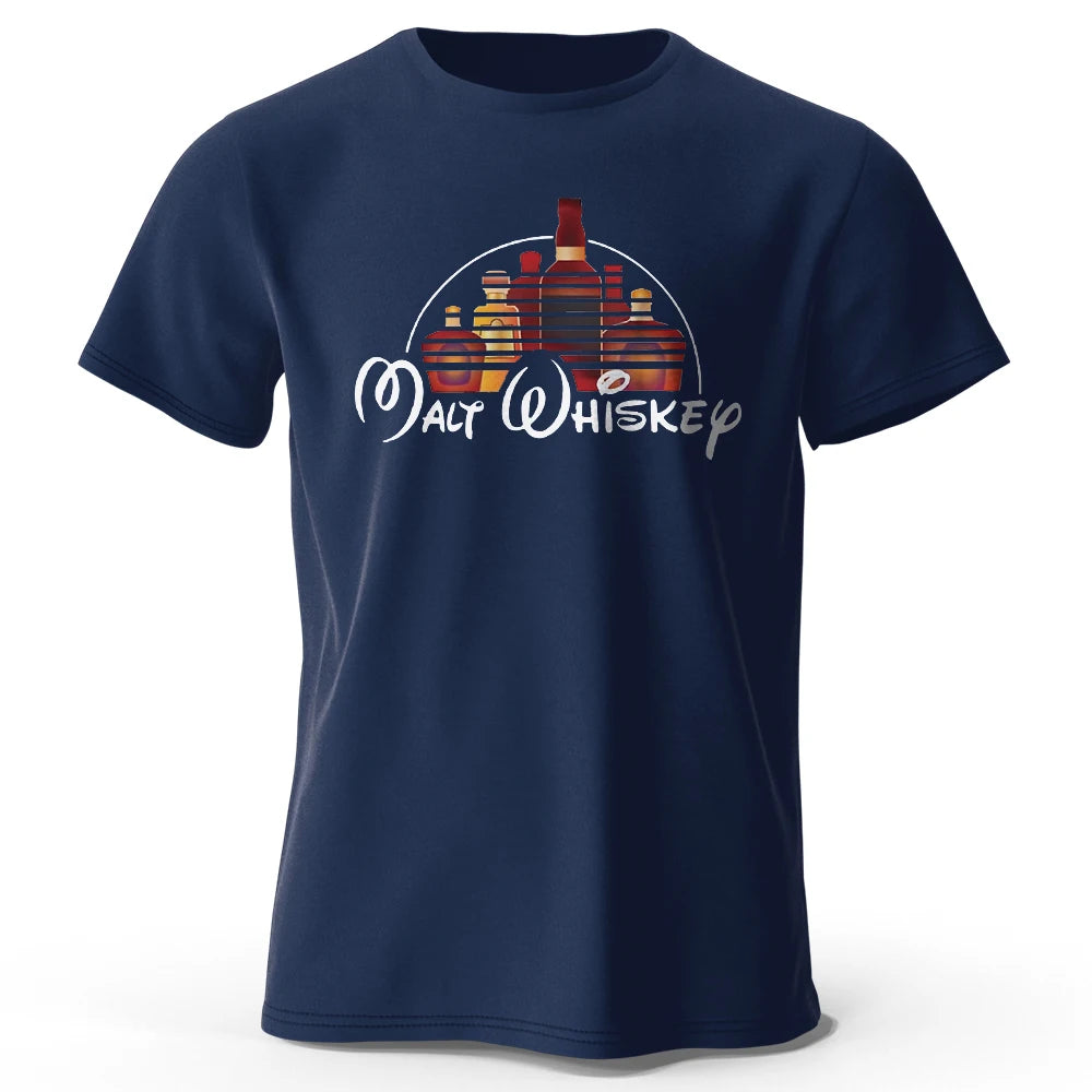 Men's Malt Whiskey Printed T-Shirt 100% Cotton Oversized Funny Graphic Tees for Men Women Summer Tops