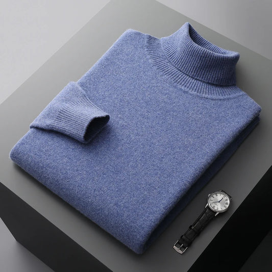 Autumn and winter 100% pure merino wool pullover men's turtleneck