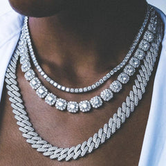 Women Luxury Prong Cuban Link Chain Necklace Bling Iced Out Crystal Zircon