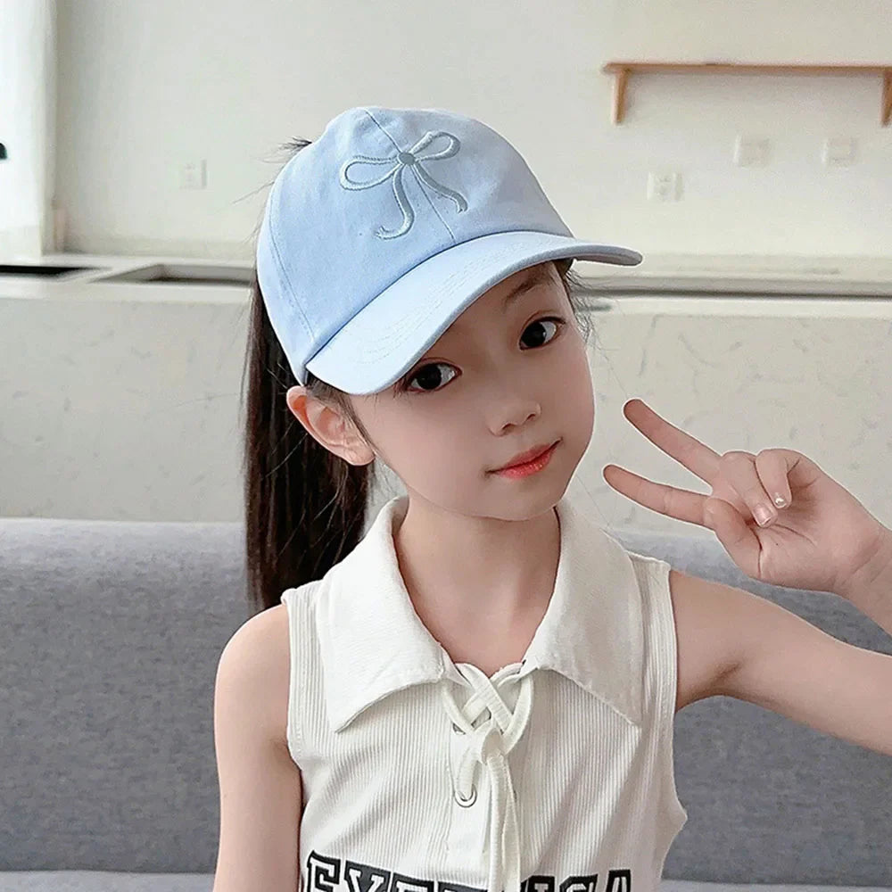Kids Baseball Caps for Boys Girls Sun Hat Love Heart Hollow High Ponytail Caps Children Adjustable Baseball Caps for 4-12 Years