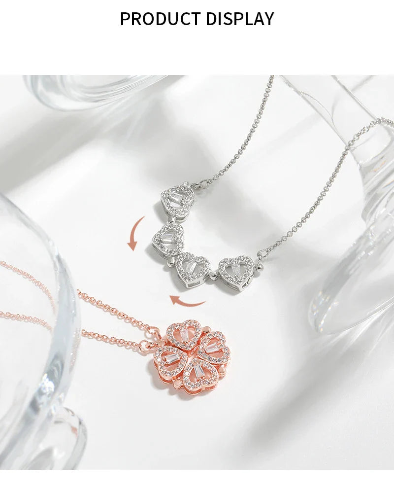 CARLIDANA Transform Luxury Four Leaf Clover Pendant Necklace  Stainless Steel Crystal Gold Color Heart Jewelry for Women Gift