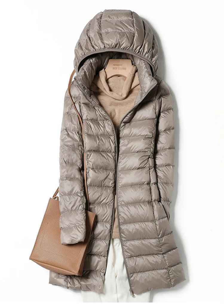 Winter Women Down Jackets Long White Duck Down Ultra Light Thin Casual