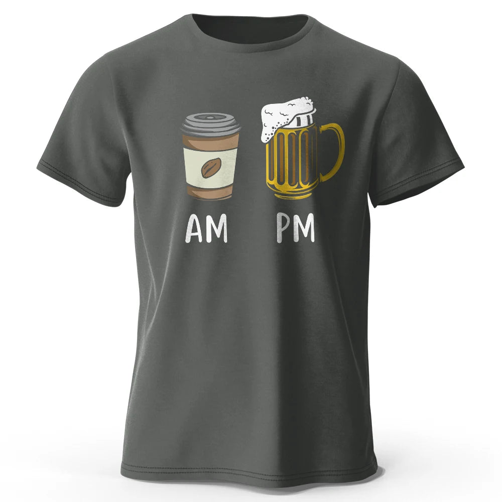 Coffee and Beer Printed Men's T-Shirt 100% Cotton Oversized Funny Graphic Tees for Men Summer Tops