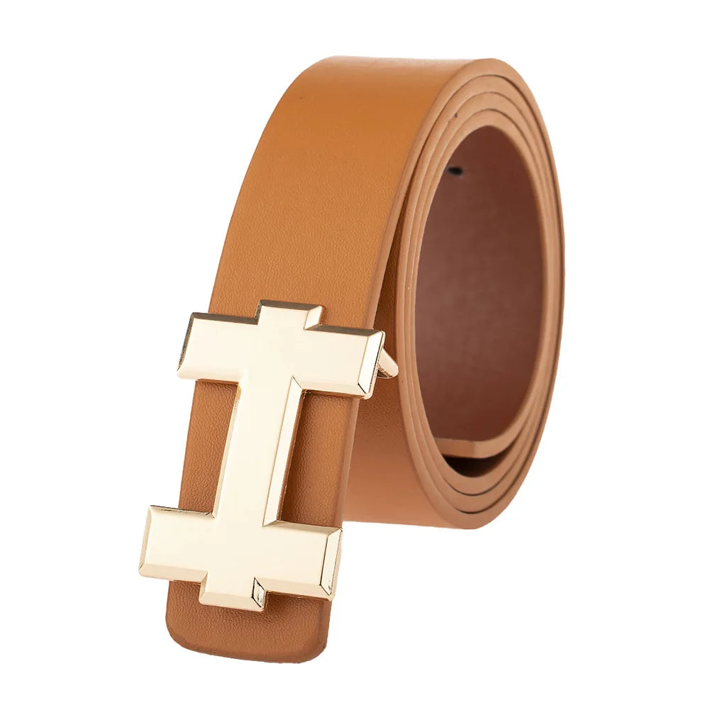 Men's and Women's Casual Fashion Belt  Korean Version Gold Buckle Belt Trendy I-shaped Buckle Belt