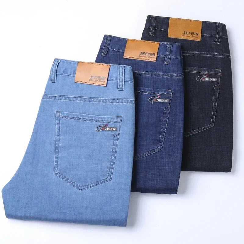 Denim Pants Men Straight Cotton Stretch Jeans Business Classic Casual