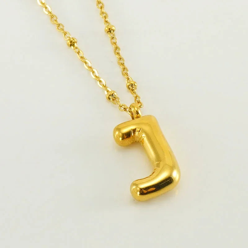 Vintage Stainless Steel Balloon Bubble Chunky Letter Necklace for Women 18K Gold