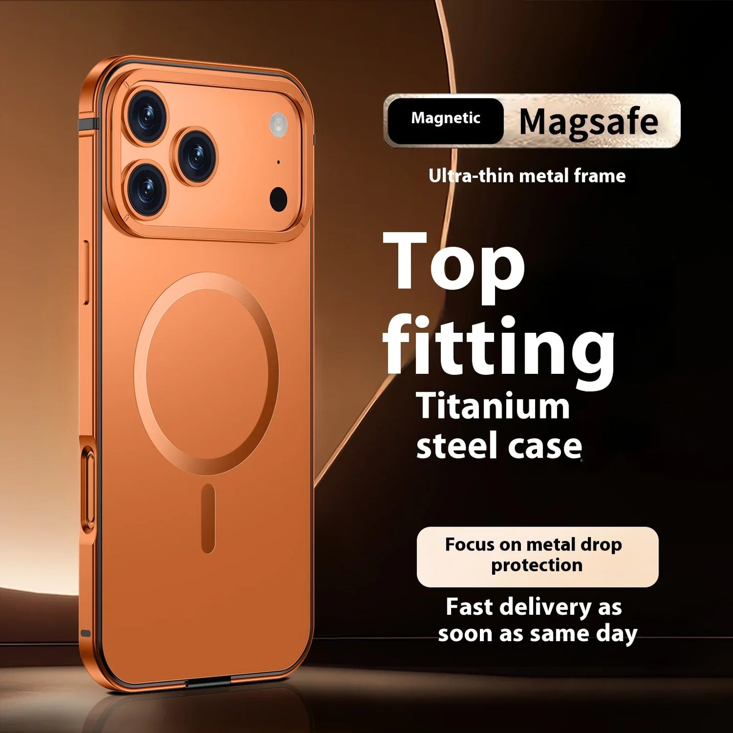 Stainless steel frame magnetic ultra-thin protective case, for iPhone 17 16 Pro Max, supports wireless charging, original