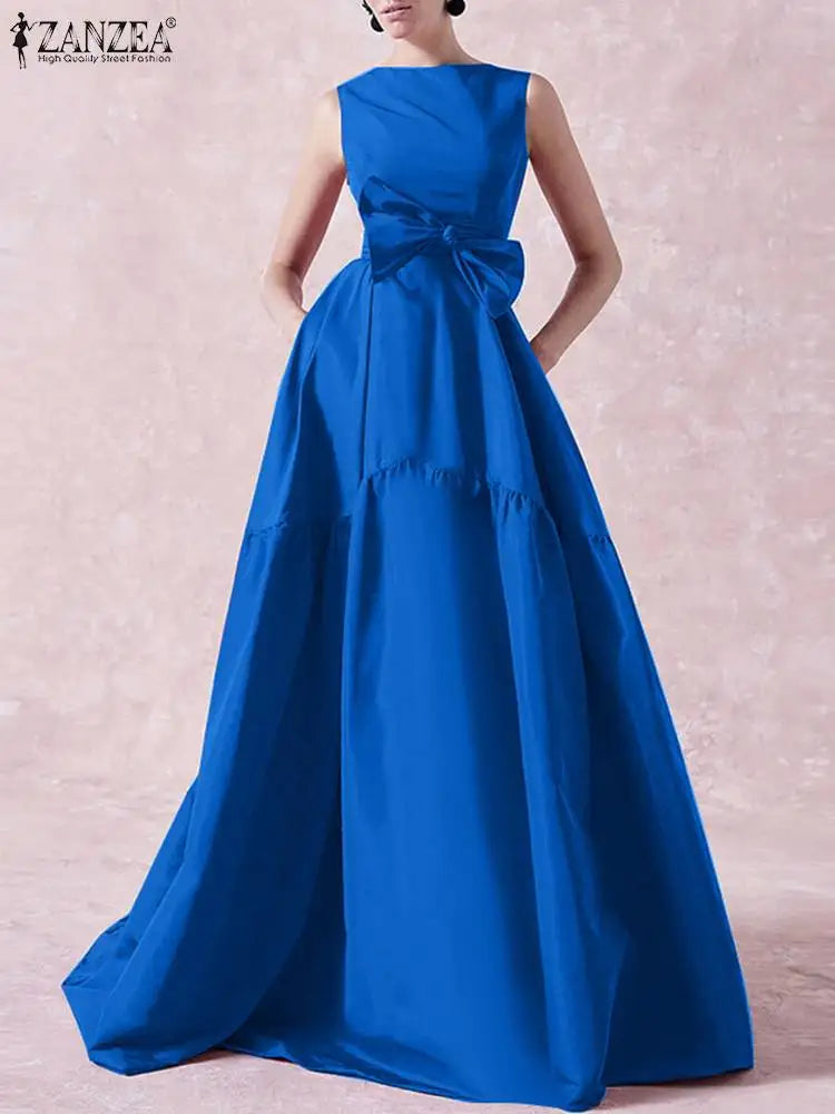 Formal attire Dresses: Women Belted Long Dress Cocktail Party Elegant Sleeveless