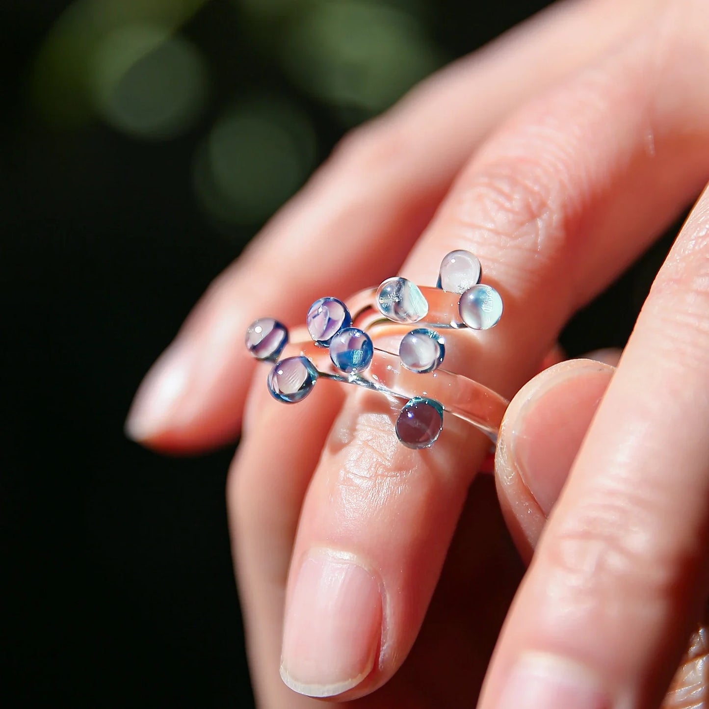 1pc Handcrafted Rainbow Glass Dewdrop Ring Colorful ball Ring Couple's Personalized High-end Round Ring Women Party Jewelry