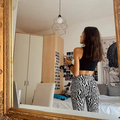 Zebra Print Wide Leg Pants Y2K Trousers High Waist Women Fashion Casual