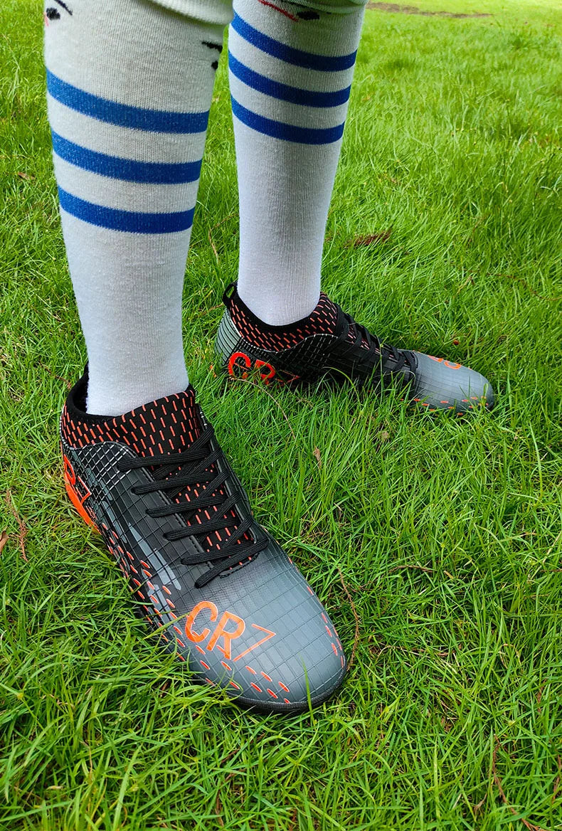 Men Soccer Shoes Turf Indoor Long Spikes High Ankle Football Field Boots