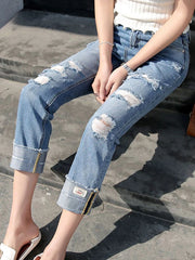 Cargo Jeans Woman Denim Ripped Pants Femme Loose Trousers