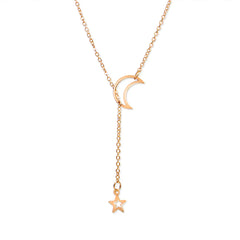 Simple Moon Star Pendant Choker Necklace Simple Gold Color Alloy Charm Chain