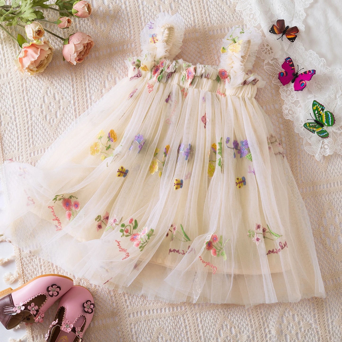 Summer Girls Birthday Dresses Pink Tulle Formal Event Costumes Girls First Communion Dresses Kids Dresses
