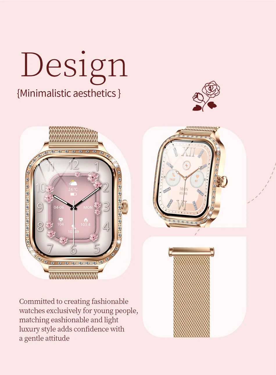 New Luxury Smart Watch Women 1.75" HD Display Heart Rate Sport Fitness IP68 Waterproof Bluetooth Call Smartwatch For Lady Gift