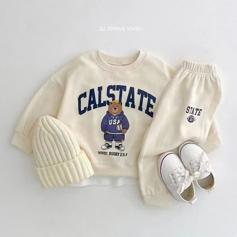 Winter Spring Baby Girls Boy Clothes Set Toddle Kid Cotton Embroidery Letter Sweatshirts Pullover Top and Pants 2 Pieces Suit