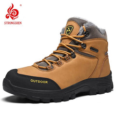 STRONGSHEN Men Snow Boots Waterproof Leather Sneakers Cotton Warm Military Boots