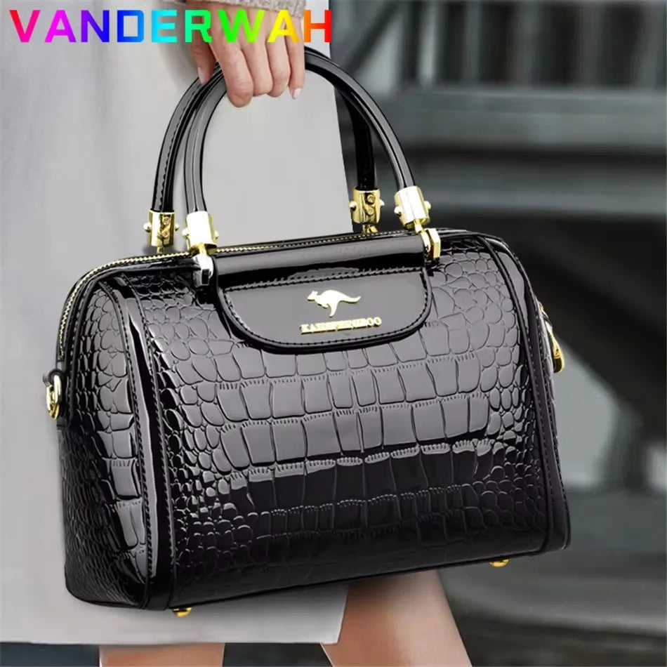 Brand Leather 3 Layers Alligator Crossbody Bag for Women Female Shoulder
