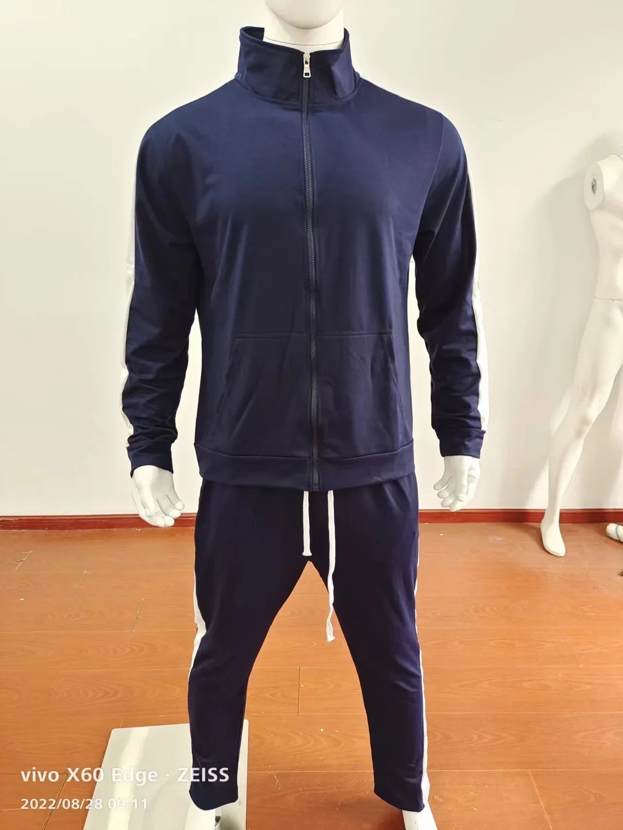 2025 Spring Autumn Men's 2-Piece Set Color Blocking Zipper Stand Collar Casual Sports Jacket Sweatshirt Trousers Suit