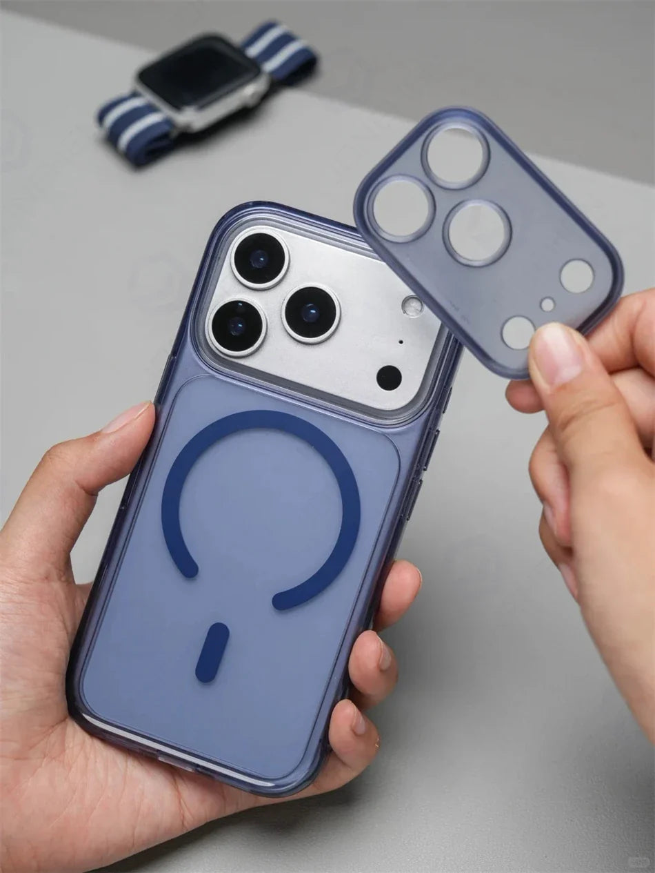 Business Matte Clear Camera Button Magnetic Case For iPhone 17 Pro Max Air 17pro Detachable Lens Shockproof Cover For Magsafe