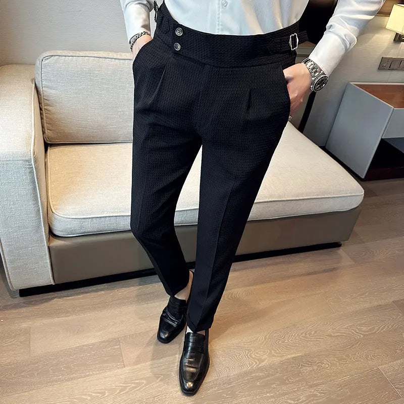 Suit Pants for Men Solid Color Formal Pantalones Hombre Casual Slim Fit Dress Pants