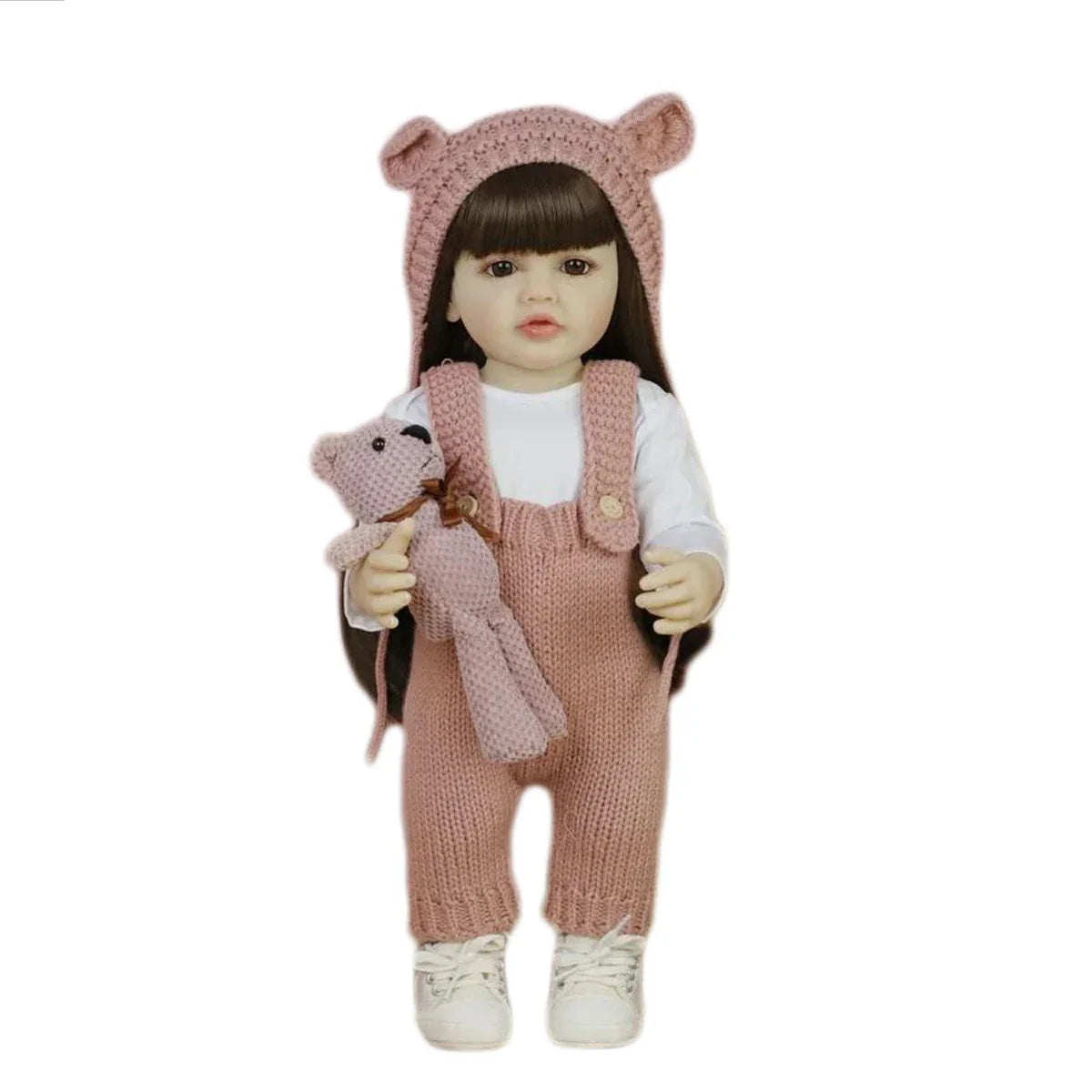 BZDOLL 55cm 22inch Lifelike Reborn Baby Girl Doll Soft Silicone Long Brown Hair Realistic Princess Toddler Bebe Birthday Gift