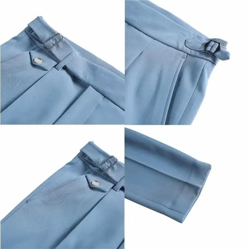 Men Suit Pants British Style Business Casual Solid Slim Fit Straight Dress Pants