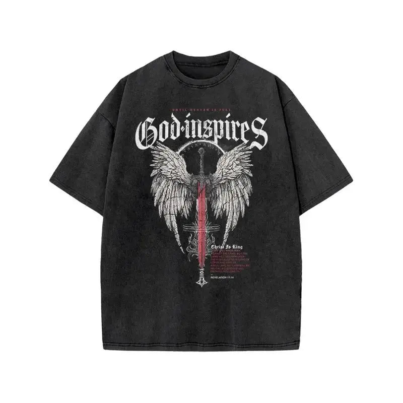 Men's T-shirt Jesus washed short-sleeved oversize T-shirt streetwear printed retro T-shirt suitable for both men and women