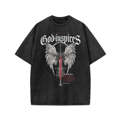 Men's T-shirt Jesus washed short-sleeved oversize T-shirt streetwear printed retro T-shirt suitable for both men and women