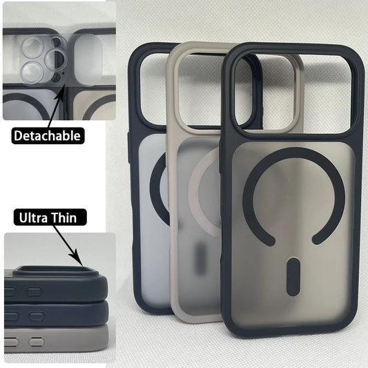 For IPhone 13 14 15 16Pro Max Convert To 17 Pro Max Case Support MagSafe Wireless Charging Frosted Magnetic Softshell Back Cover