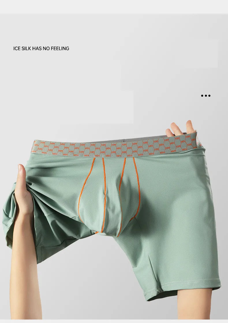 Mens Underwear Ice Silk Boxer Shorts Homme Ropa Breathable U Convex Pouch Panites Man Nylon Middle Waist Underpant Cueca M-XXL