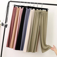 Women Long Pants 2024 Spring Summer Straight Long Elastic Waist Wide Leg