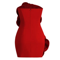 burgundy breast Breast wrapping mini dress, women's slim fitting decorative dress