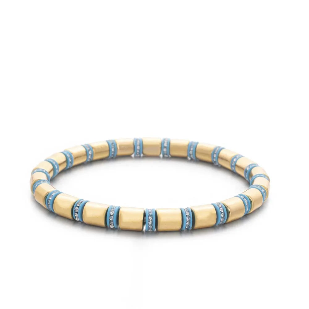 2023 New Design Paved Diamond Enamel Bracelets Colorful Beads Arrow Shape Elastic Bangle For Women Boho Stretch Jewelry