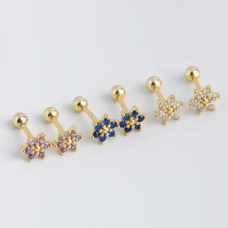 WANTME 925 Sterling Silver Fashion Korean Petal Screw Bead Stud Earrings for Women Charm Ear Bone Piercing Jewelry Accessories