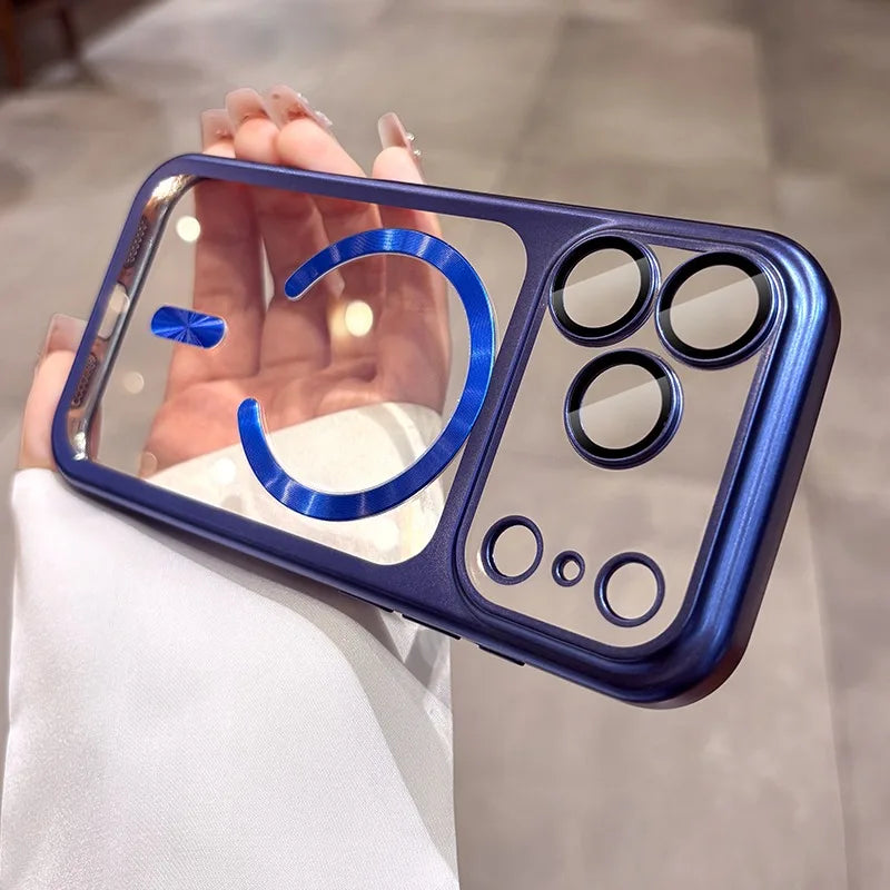 for iPhone17 Luxury Transparent Plating for Magsafe Case for iPhone 17 Pro Max 17Pro Air Original Soft TPU Lens Protector Cover