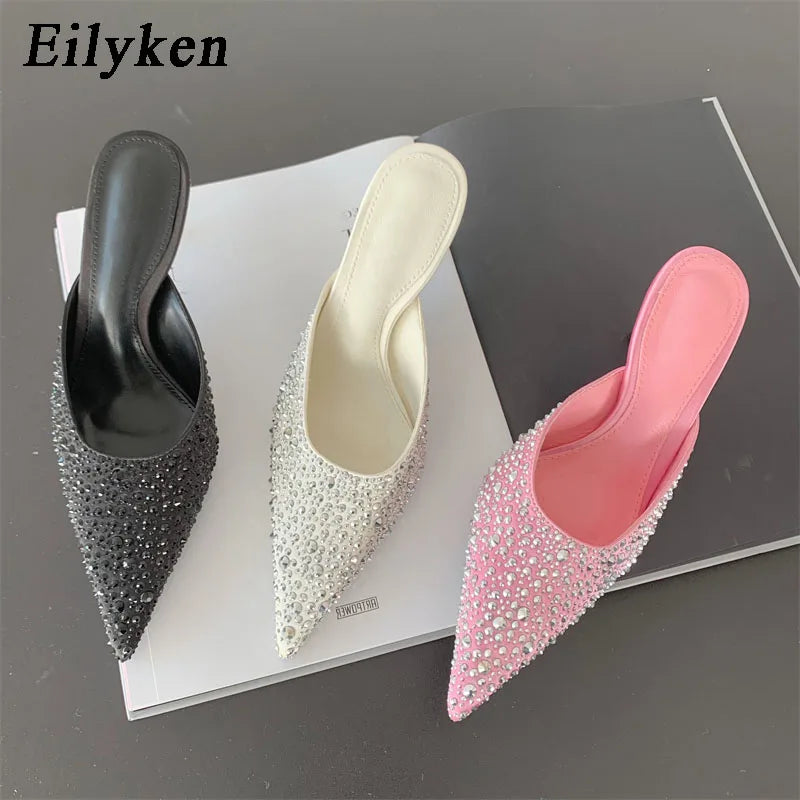 Eilyken New Sexy Party Prom Rivet Women Slippers Design Pointed Toe Thin High Heels Mules Ladies Spring Pumps Shoes