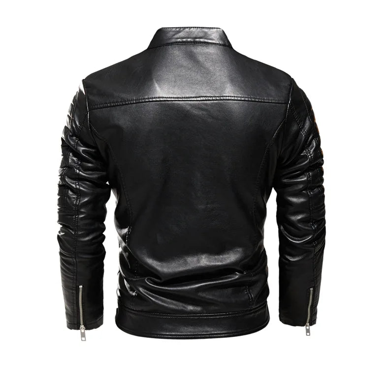 Winter Black Leather Jacket Men Fur Lined Warm Motorcycle Jacket Slim Street