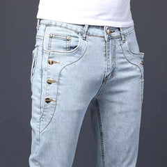 3 Colors 2023 Men Cotton Jeans Korean Style Stretch Slim Fit Denim Pants