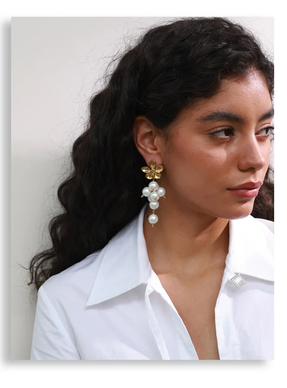 Yhpup Arrivals Handmade Jewelry Simulated Pearls Round Beads Chain Layered Necklace Earrings Stainless Steel Flower Chic Jewelry