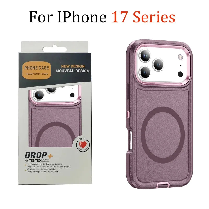 3IN1 Military Grade Heavy Duty Armor Case For IPhone 17 Air 16 15 14 Plus Pro Max Magnetic Charge TPU+PC Anti-fall Protect Cover