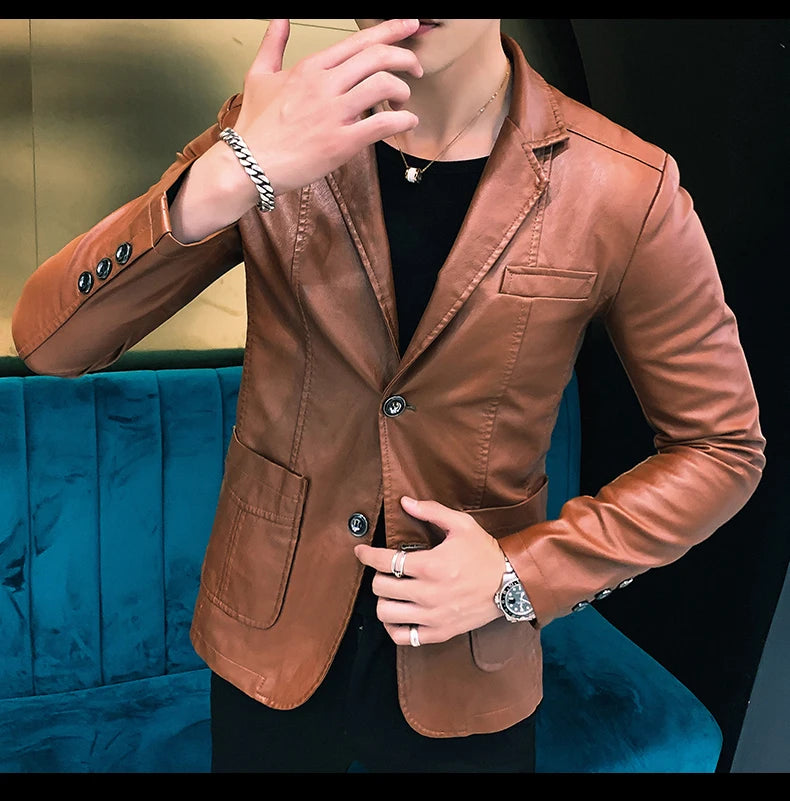 Mens Leather Jacket and Coats Spring and Autumn Men Business Casual