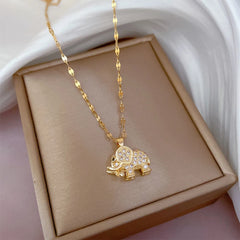 Classic Gold Color Stainless Steel Necklace For Women Shiny Zircon Geometric