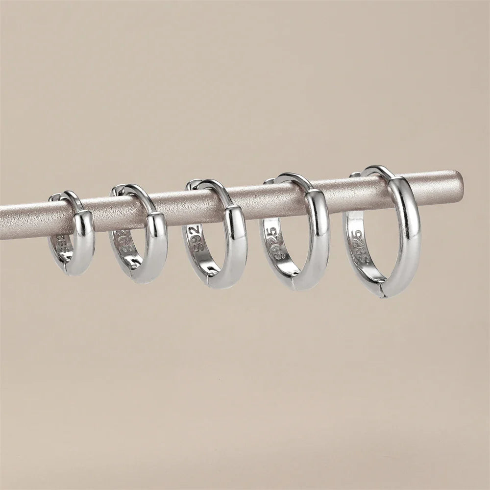 Silver 925 1 pair Women Small Hoops Earring Piercing Ear Cartilage Tragus Simple Thin Circle Anti-allergic Ear Buckle