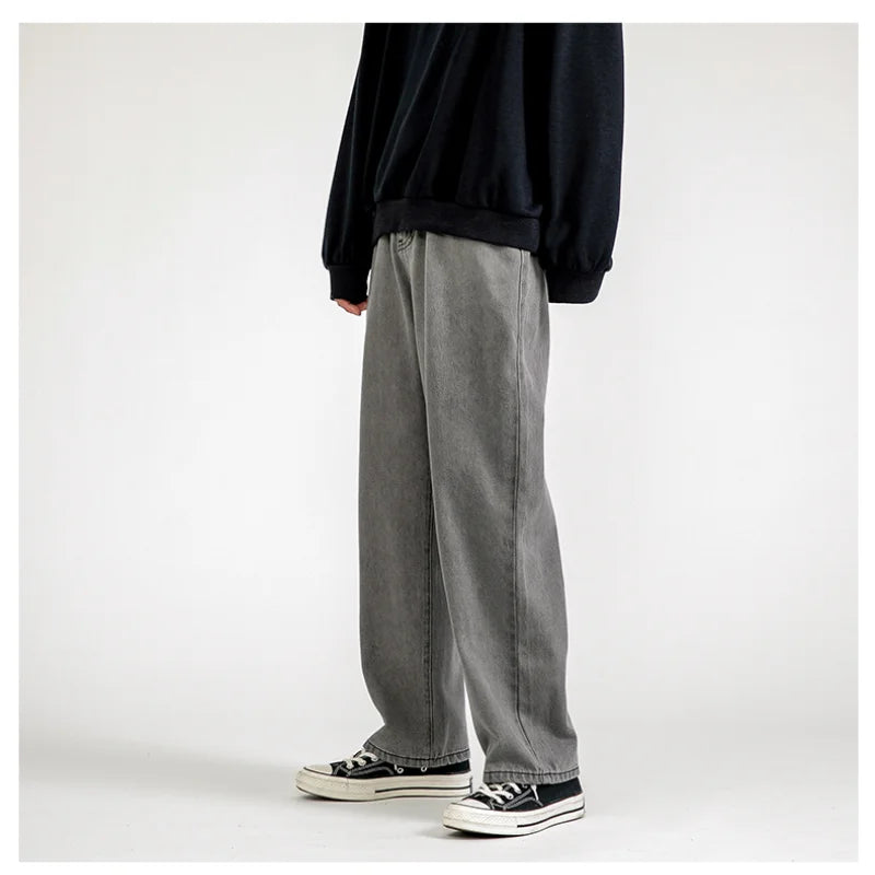 Korean Fashion Men's Baggy Jeans Classic Unisex Man Straight Denim Wide-leg Pants