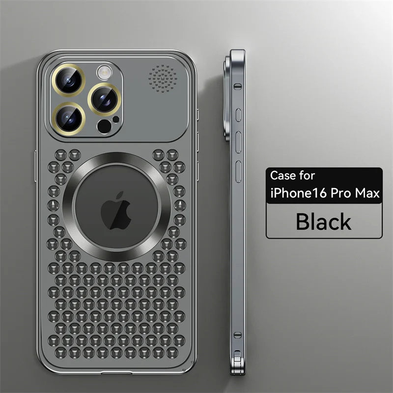 Metal Heat Dissipation Phone Case For iPhone 13 12 14 15 16 Pro Max Plus Magnetic Aluminum Cover Magsafe For IPHON 16 17 ProMax