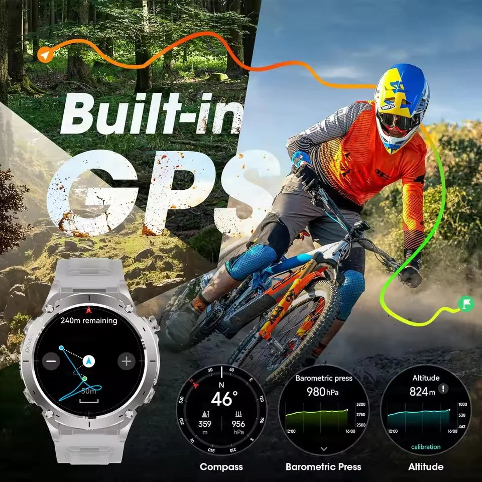 2025 Upgraded New Outdoors Sports Military GPS Smart Watch 10ATM Waterproof 730mAh High Battery Compass NFC HD BT Call Men Watch
