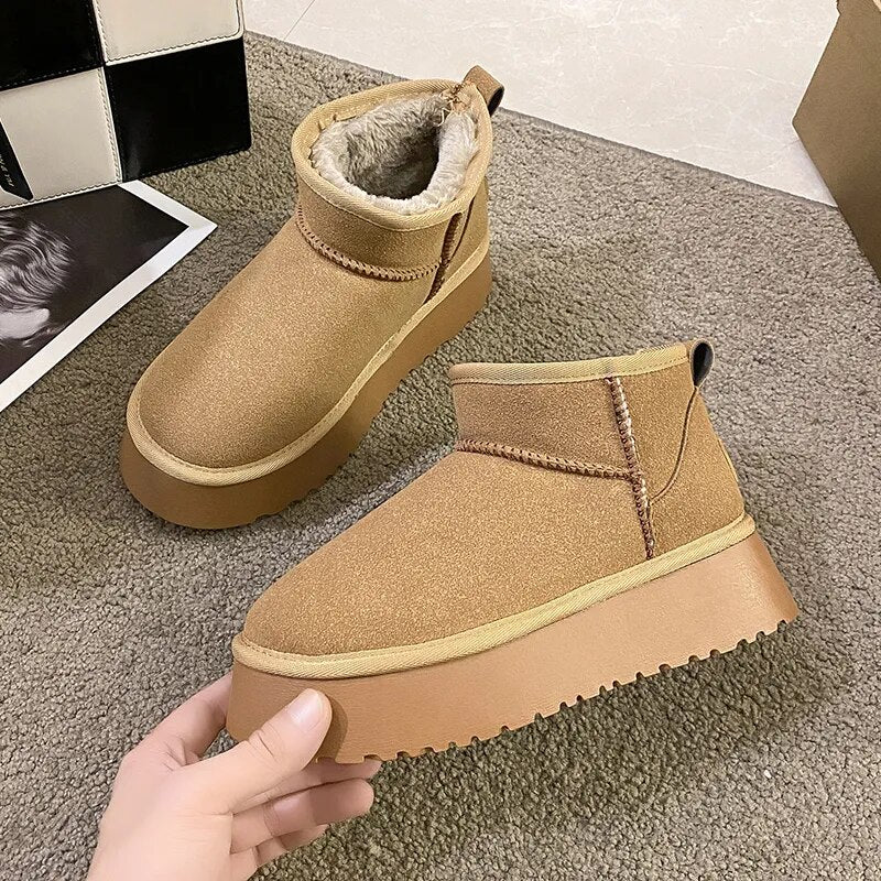Winter Women Short Plush Warm Snow Boots Casual Shoes Fur Chelsea Ankle Boots